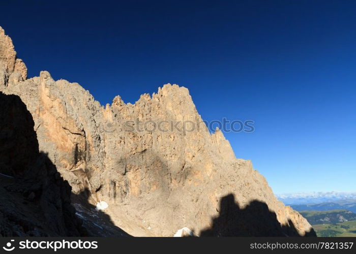 early morning on Dolomites, Sassolungo group, Italy