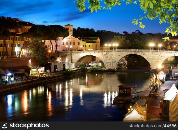 Early morning over bridge Cestio in Rome, Italy