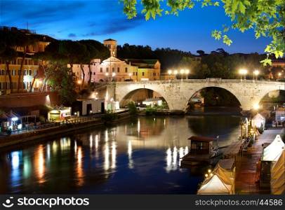Early morning over bridge Cestio in Rome, Italy