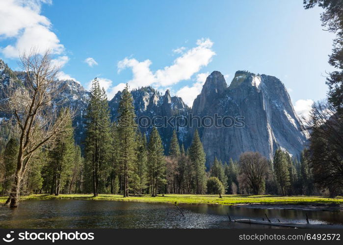 Early spring in Yosemite. Beautiful early spring landscapes in Yosemite National Park, Yosemite, USA