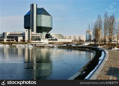 Early spring, the last snow and ice on the water in Minsk