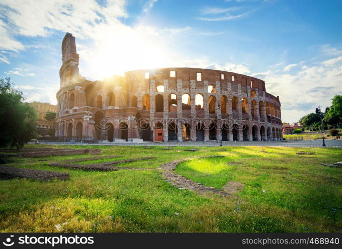 Early sunrise over the Coliseum in Rome