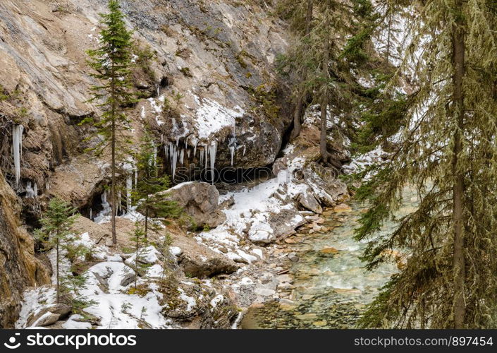 Early Winter scenery of Johnston Canyon in Banff National Park, Alberta, Canada
