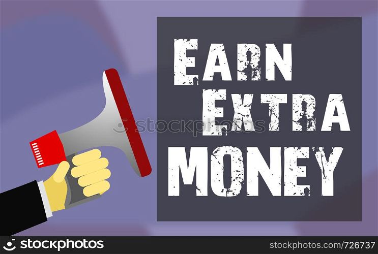 Earn extra money word with megaphone sound icon, 3D rendering