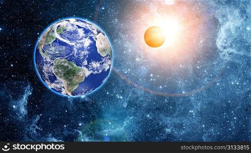 Earth and moon in space