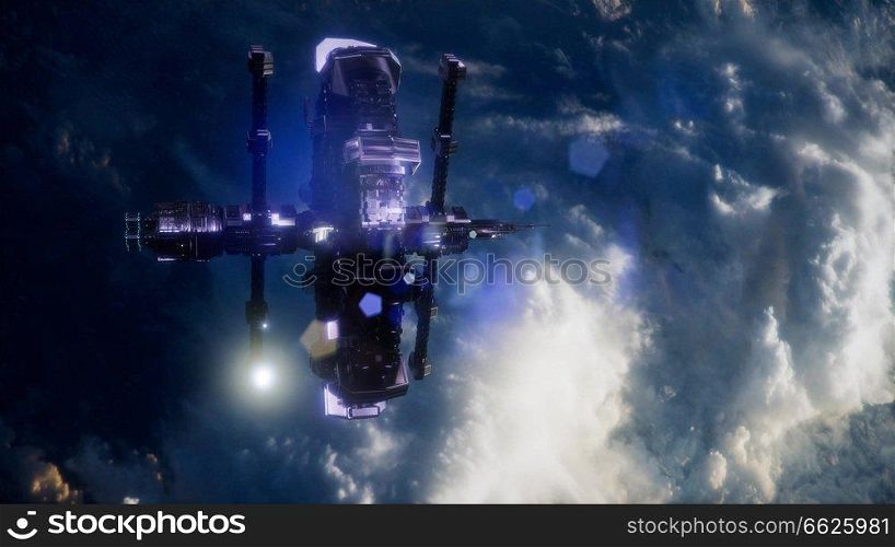 Earth and outer space station iss. Elements of this image furnished by NASA.. Earth and outer space station iss