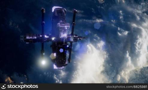 Earth and outer space station iss. Elements of this image furnished by NASA.. Earth and outer space station iss