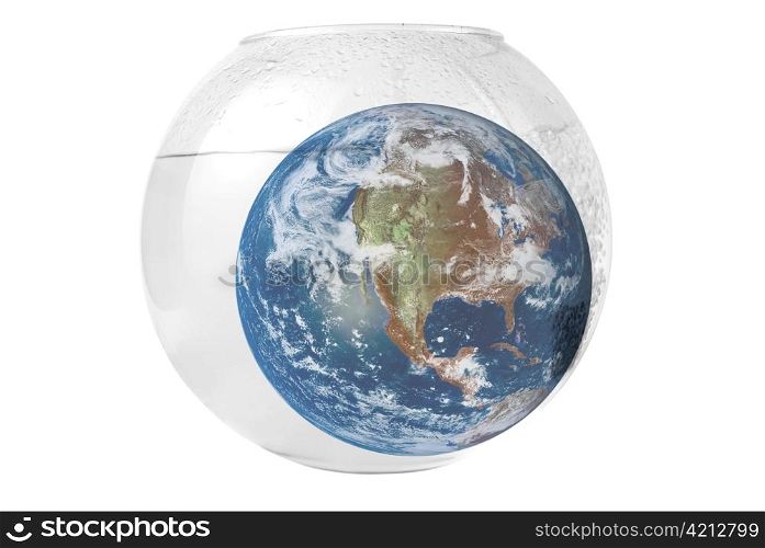 earth at aquarium isolated on white background