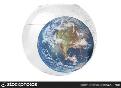 earth at aquarium isolated on white background