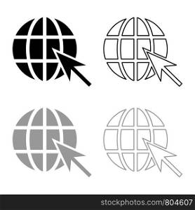 Earth ball and arrow Global web internet concept Sphere and arrow Website symbol icon outline set black grey color vector illustration flat style simple image
