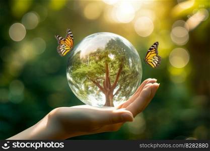 Earth crystal glass ball. Clean world. Generate Ai. Earth crystal glass ball. Generate Ai