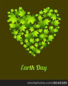 Earth Day ecology green leaves background. Earth Day ecology green abstract background. Heart from leaves. Summer graphic design