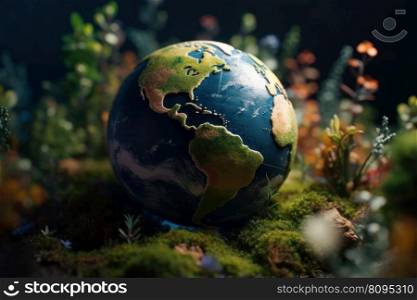 Earth day, globe on green grass. Nature ecosystem. Generate Ai. Earth day, globe on green grass. Generate Ai