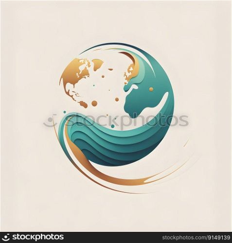 Earth Day minimalistic square emblem with simplified planet circle symbol on neutral color background. Environmental care, nature protect or ecological concept paper art style. AI Generative content