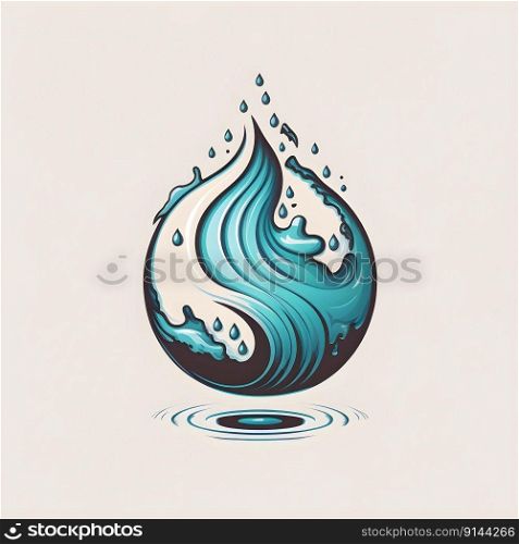 Earth Day minimalistic square watercolor emblem with simplified planet circle symbol, ocean water drop on neutral color background. Environmental care, nature beauty or ecological concept. AI Generative content