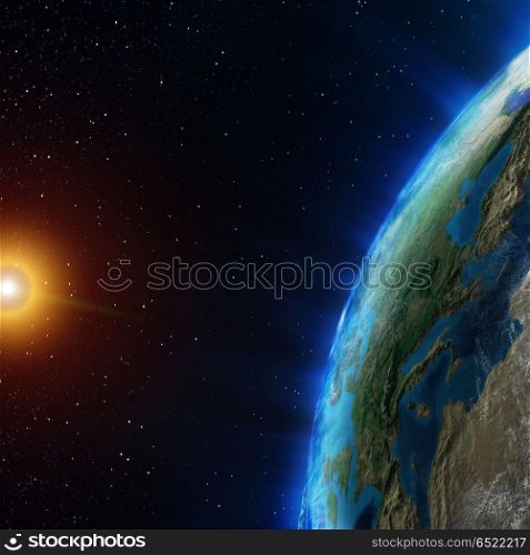 Earth from space. Elements of this image furnished by NASA 3d rendering. Earth from space 3d rendering. Earth from space 3d rendering