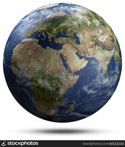 Earth globe - Africa, Europe and Asia 3d rendering. Earth globe - Africa, Europe and Asia. Elements of this image furnished by NASA 3d rendering. Earth globe - Africa, Europe and Asia 3d rendering