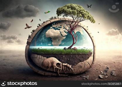 Earth globe ball. Saving environment, save planet. Generative AI