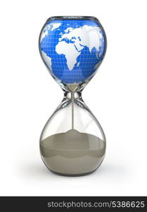 Earth in hourglass. Conceptual image destruction of the world. 3d