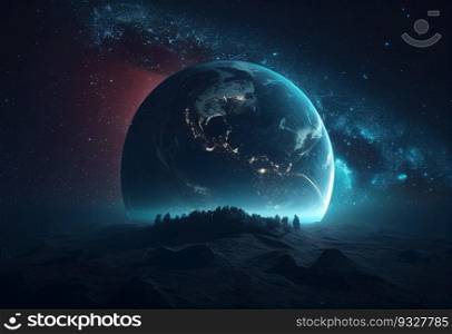 Earth in sky at night background asset game 2D futuristic generative ai