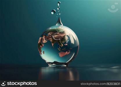 Earth inside water drop. Ocean globe cycle. Generate Ai. Earth inside water drop. Generate Ai