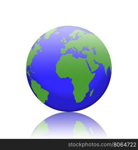 earth isolated on reflect floor and white background
