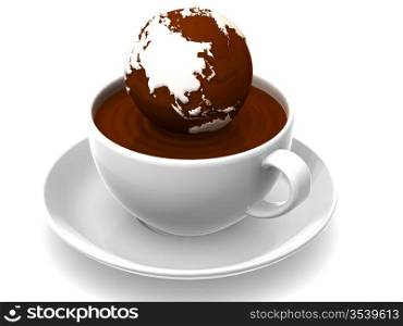 Earth on cup of coffee. 3d