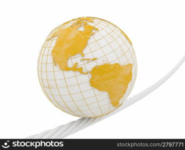 Earth on rope on white isolated background. 3d