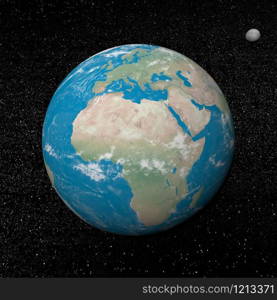 Earth planet and moon in the universe surrounded with plenty of stars - Elements of this image furnished by NASA