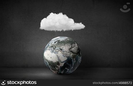 Earth planet and white cloud above it. Elements of this image are furnished by NASA. Earth planet