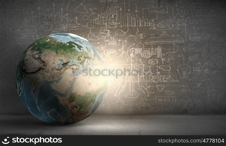 Earth planet on technology background. Elements of this image are furnished by NASA. Computing connection