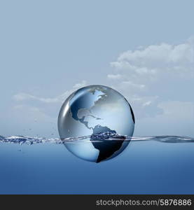 Earth planet on the water waves, abstract eco backgrounds