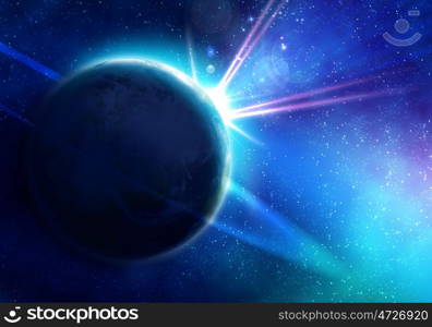 Earth planet. Space image of planet Earth and satellite. Elements of this image are furnished by NASA