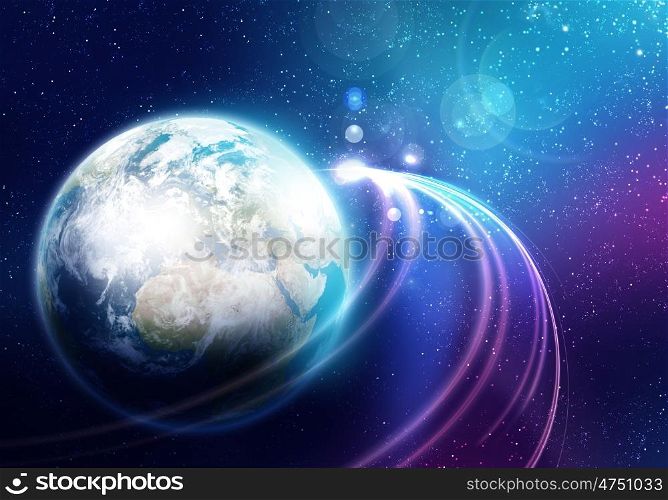 Earth planet. Space image of planet Earth and satellite. Elements of this image are furnished by NASA