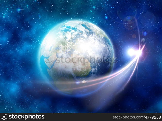 Earth planet. Space image of planet Earth and satellite. Elements of this image are furnished by NASA