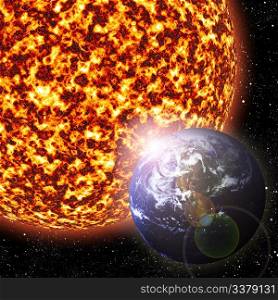 Earth revolving around the sun - 3D illustration