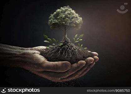 Earth’s Day. View of a sprout growing in the soil. Generative AI