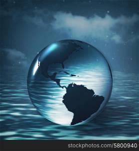 Earth sphere over ocean surface, abstract environmental backgrounds