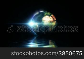 Earth sun risings and water drops on reflective surface