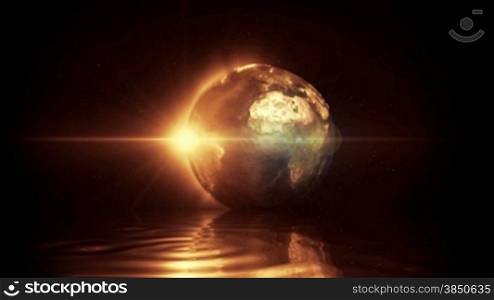 Earth sun risings and water drops on reflective surface, orange