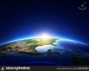 Earth sunrise North America with light clouds (Elements of this image furnished by NASA)
