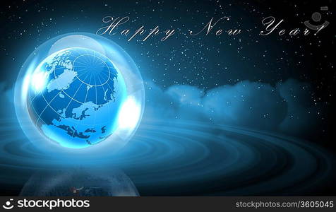 Earth symbol of the new year on our planet. Happy New Year and Merry Christmas