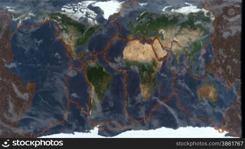 Earth with tectonic plates cracks and magma