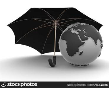 Earth with umbrella. 3d