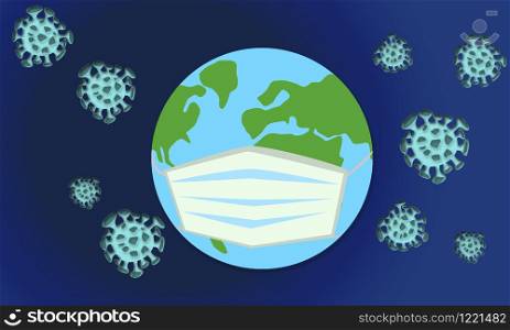 Earth with virus protection mask. 3d rendering
