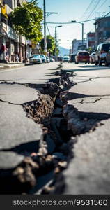 Earthquake cracked road street in city