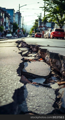 Earthquake cracked road street in city