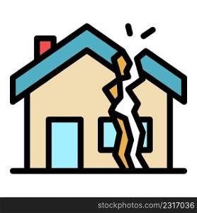 Earthquake destroyed house icon. Outline earthquake destroyed house vector icon color flat isolated. Earthquake destroyed house icon color outline vector