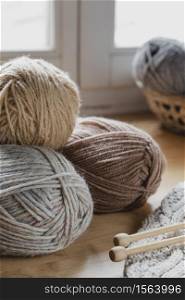 earthy colors yarn balls blanket