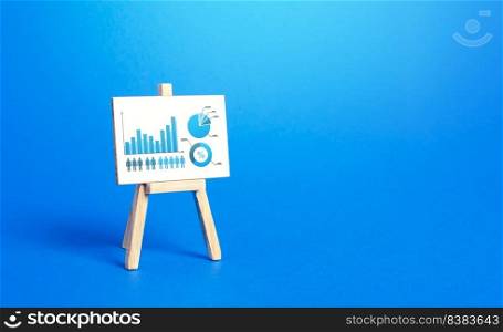 Easel with a positive growth chart diagram. Concept of success, growth and performance improvement. Income revenue statement analysis. High efficiency, productivity. Statistics and business analytics.